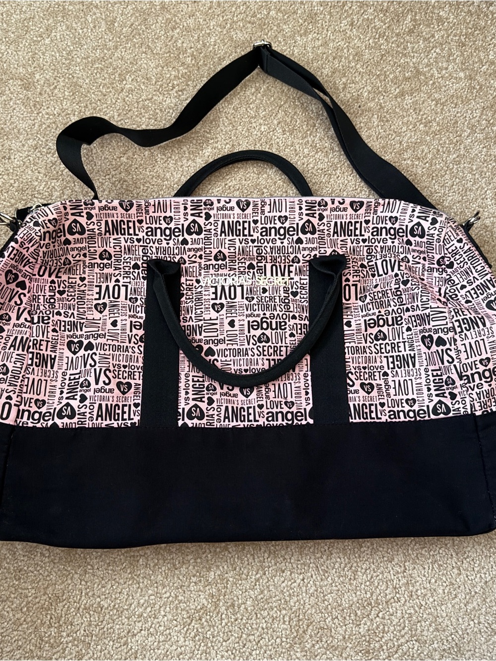 Victoria's Secret Pink and Black Logo Print Travel Duffle
